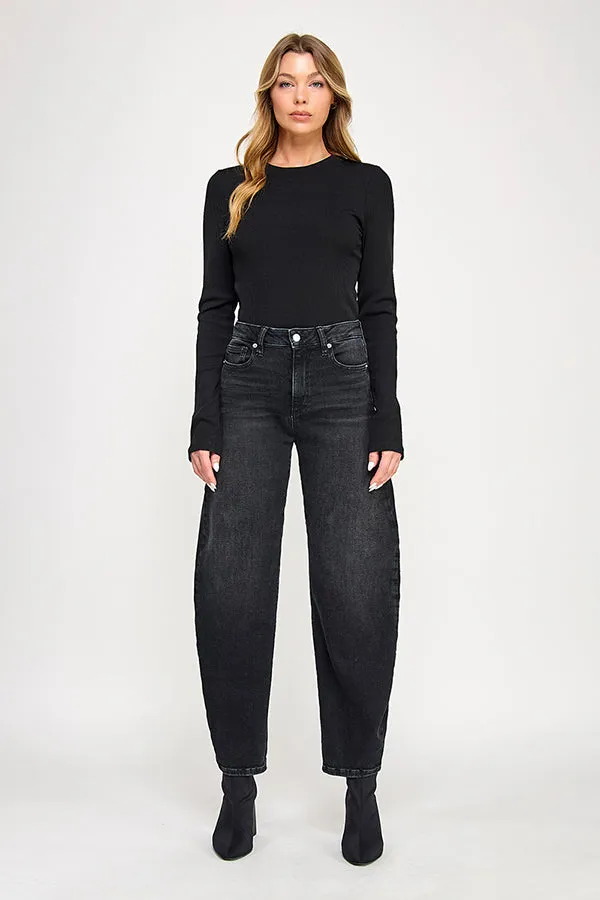 BARRYMORE - HIGH RISE BARREL JEANS IN WASHED BLACK sold by Sneak Peek