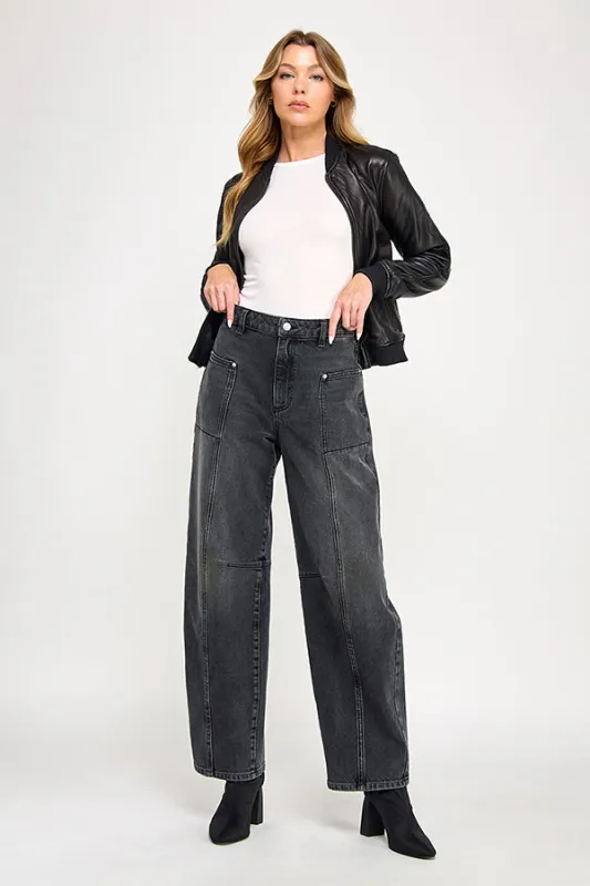 HIGH RISE BALLOON JEANS IN WASHED BLACK (P-SP-P106BK) sold by Sneak Peek