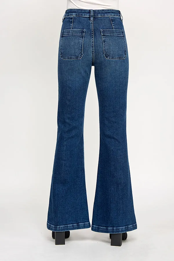 HIGH RISE FLARE JEANS IN MEDIUM DARK (P-SP-P102) sold by Sneak Peek product image thumbnail 4
