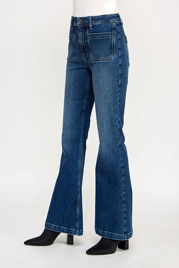 HIGH RISE FLARE JEANS IN MEDIUM DARK (P-SP-P102) sold by Sneak Peek product image thumbnail 3