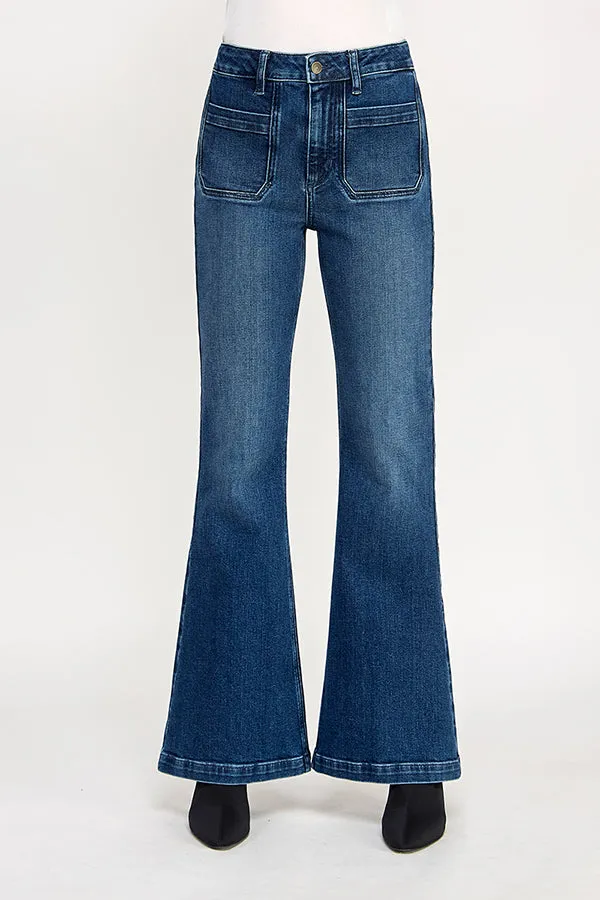 HIGH RISE FLARE JEANS IN MEDIUM DARK (P-SP-P102) sold by Sneak Peek product image thumbnail 2
