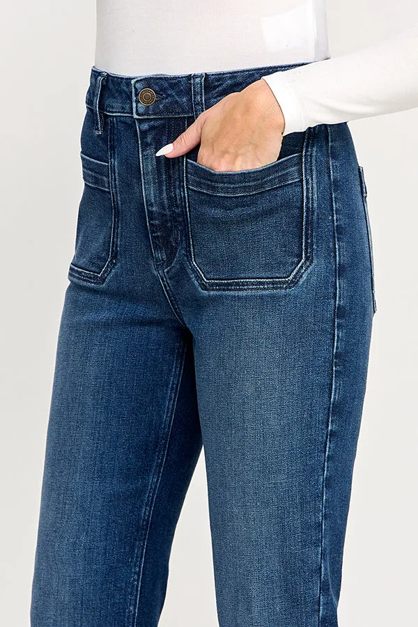 HIGH RISE FLARE JEANS IN MEDIUM DARK (P-SP-P102) sold by Sneak Peek product image thumbnail 5