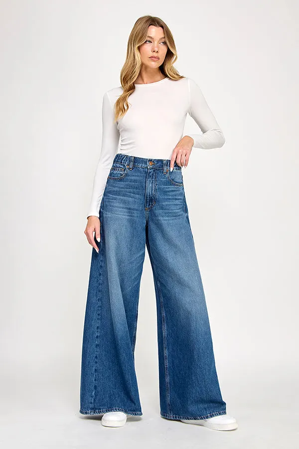 SOPHIE - HIGH RISE WIDE LEG JEANS IN MEDIUM DARK sold by Sneak Peek