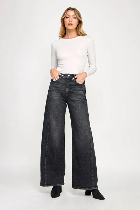 HIGH RISE WIDE LEG JEANS IN BLACK (P-SP-P111BK) sold by Sneak Peek