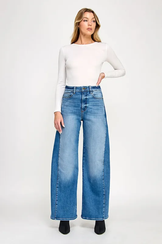 HIGH RISE WIDE LEG JEANS IN MEDIUM (P-SP-P111BL) sold by Sneak Peek