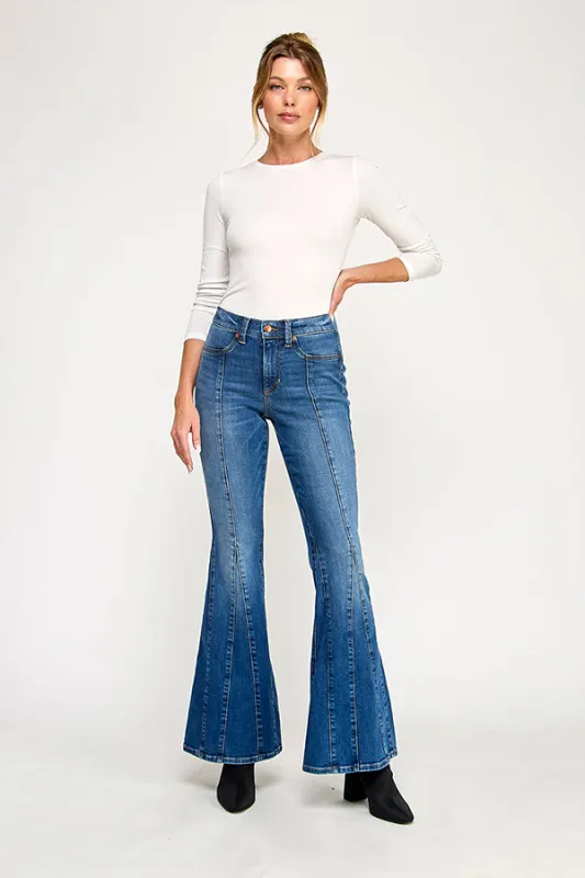 MIA - MID RISE SUPER FLARE JEANS IN MEDIUM DARK WASH made by Sneak Peek