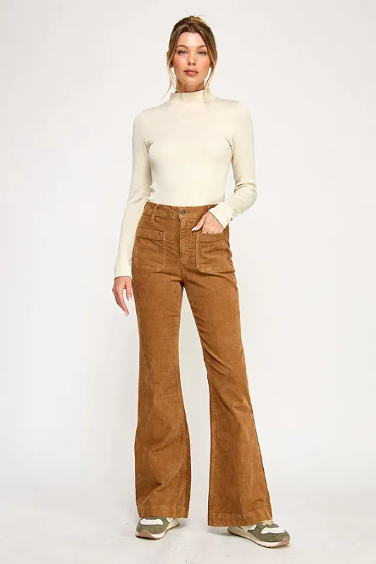 HIGH RISE FLARE JEANS IN CAMEL (P-SP-P105CM) sold by Sneak Peek