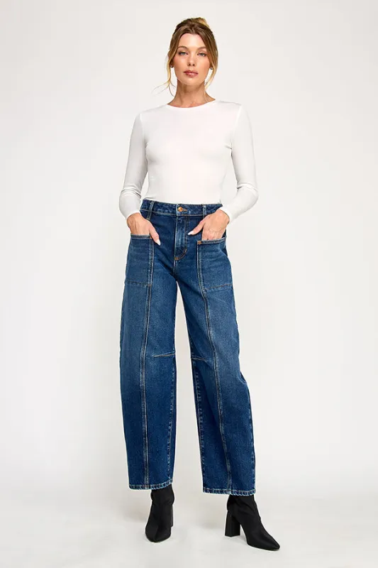HIGH RISE BALLOON JEANS IN MEDIUM DARK (P-SP-P106CI) sold by Sneak Peek
