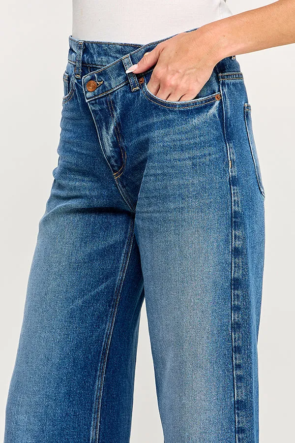 DAISY - HIGH RISE CROSSOVER Y2K WIDE LEG JEANS IN MEDIUM DARK sold by Sneak Peek product image thumbnail 5