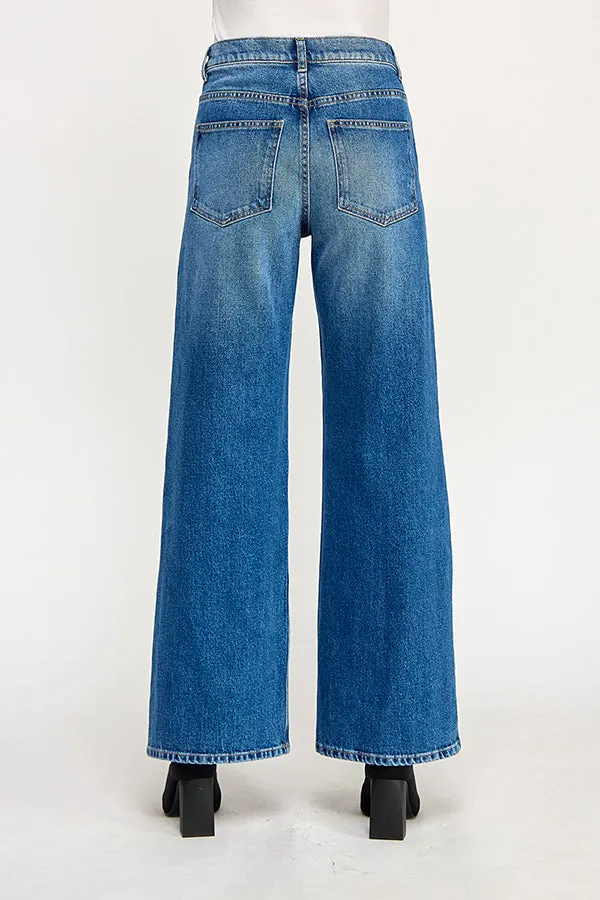 DAISY - HIGH RISE CROSSOVER Y2K WIDE LEG JEANS IN MEDIUM DARK sold by Sneak Peek product image thumbnail 4