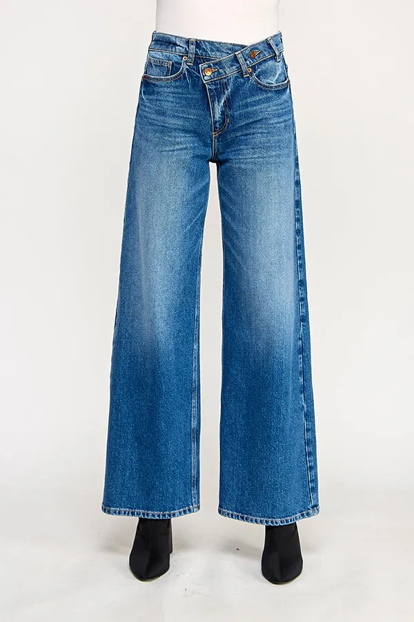 DAISY - HIGH RISE CROSSOVER Y2K WIDE LEG JEANS IN MEDIUM DARK sold by Sneak Peek product image thumbnail 2