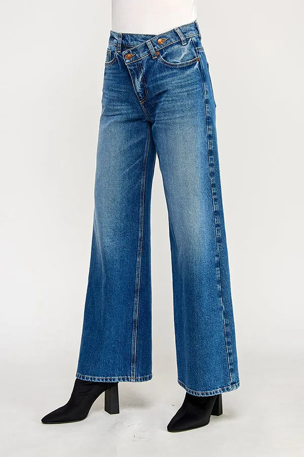 DAISY - HIGH RISE CROSSOVER Y2K WIDE LEG JEANS IN MEDIUM DARK sold by Sneak Peek product image thumbnail 3