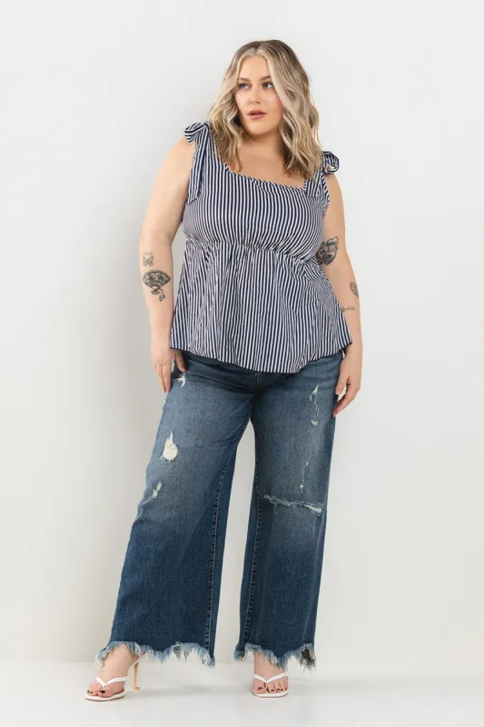 HIGH RISE DISTRESSED CROPPED WIDE LEG JEANS - PLUS sold by Sneak Peek