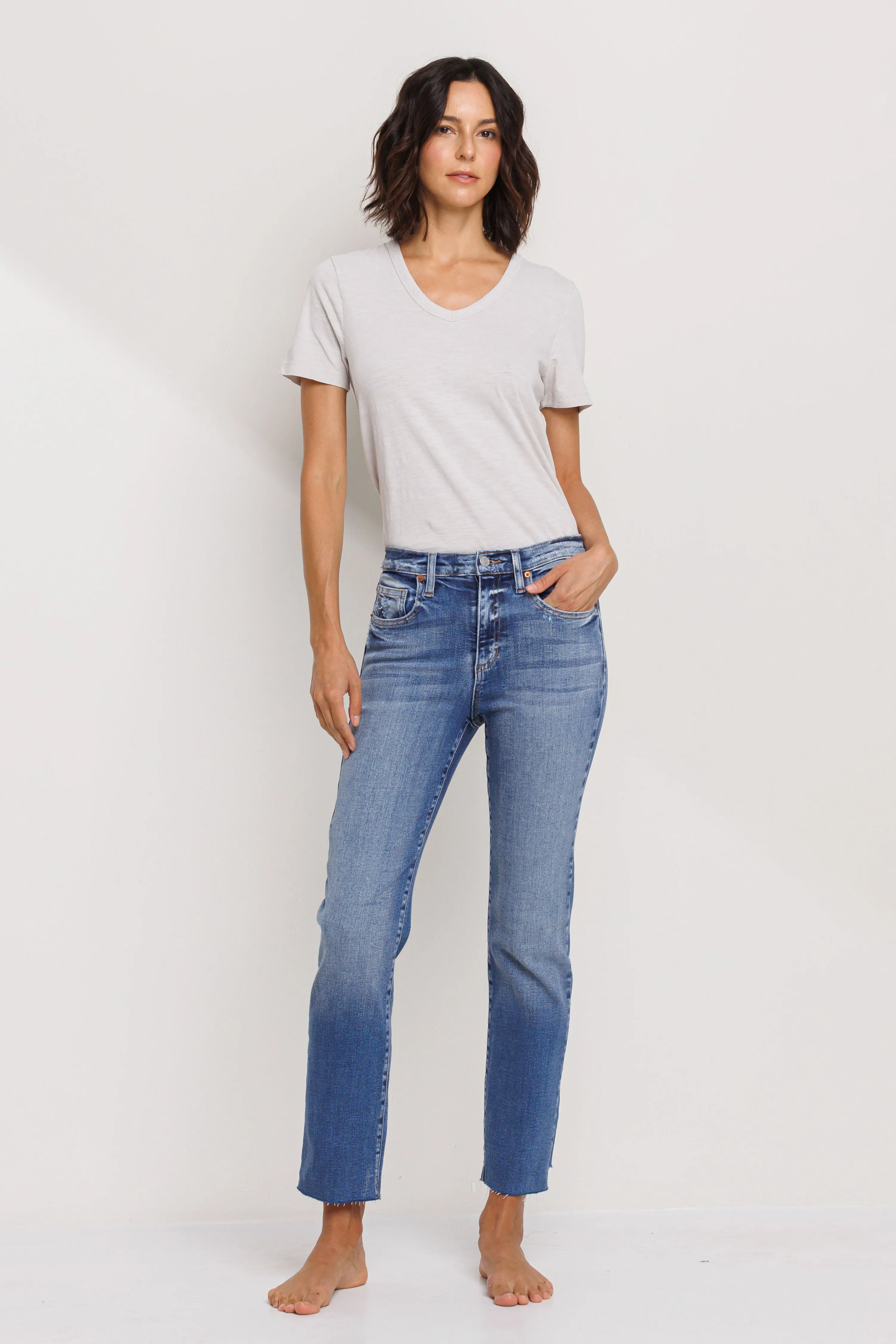 HIGH RISE SCISSOR CUT SLIM STRAIGHT JEANS - MEDIUM sold by Sneak Peek product image thumbnail 2