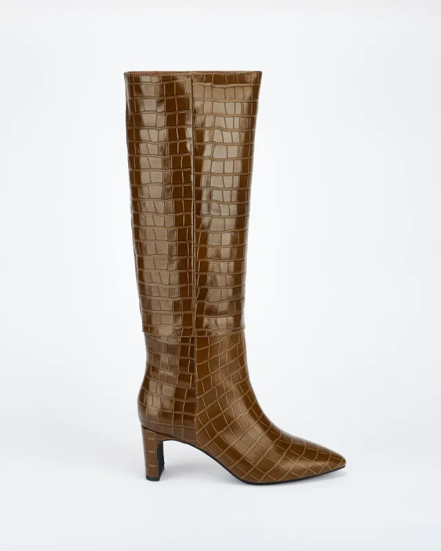 Sinna Knee High Boot Olive Croc sold by Sol Sana