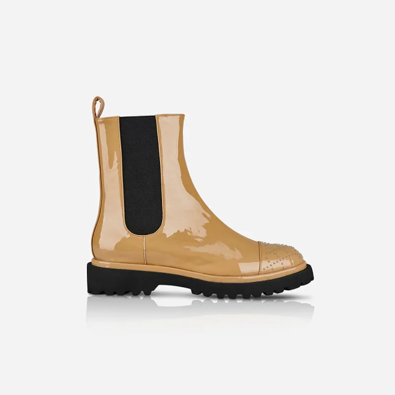 Cali Boot Khaki Gloss Stud sold by Sol Sana