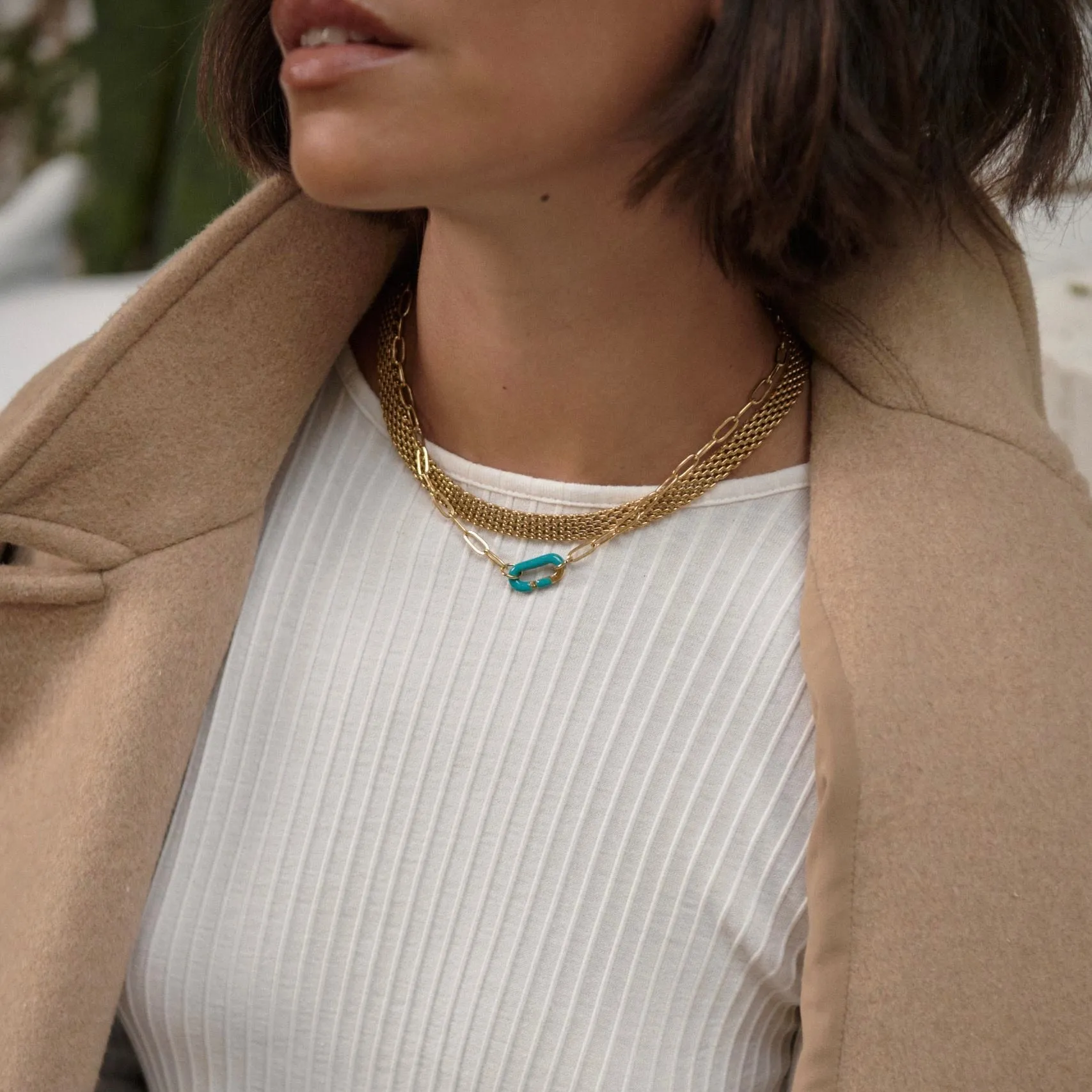 Gold Oval Link Necklace with Aqua enamel clasp Gold/Aqua sold by Sol Sana product image thumbnail 2