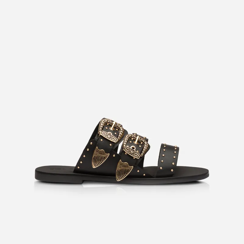 Eastwood Stud Slide Black/Gold sold by Sol Sana
