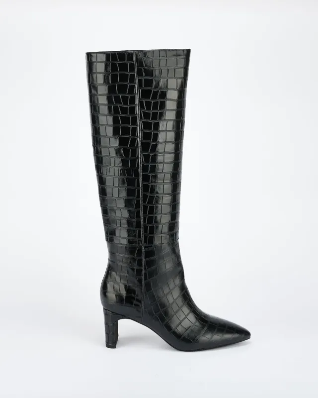 Sinna Knee High Boot Black Croc sold by Sol Sana