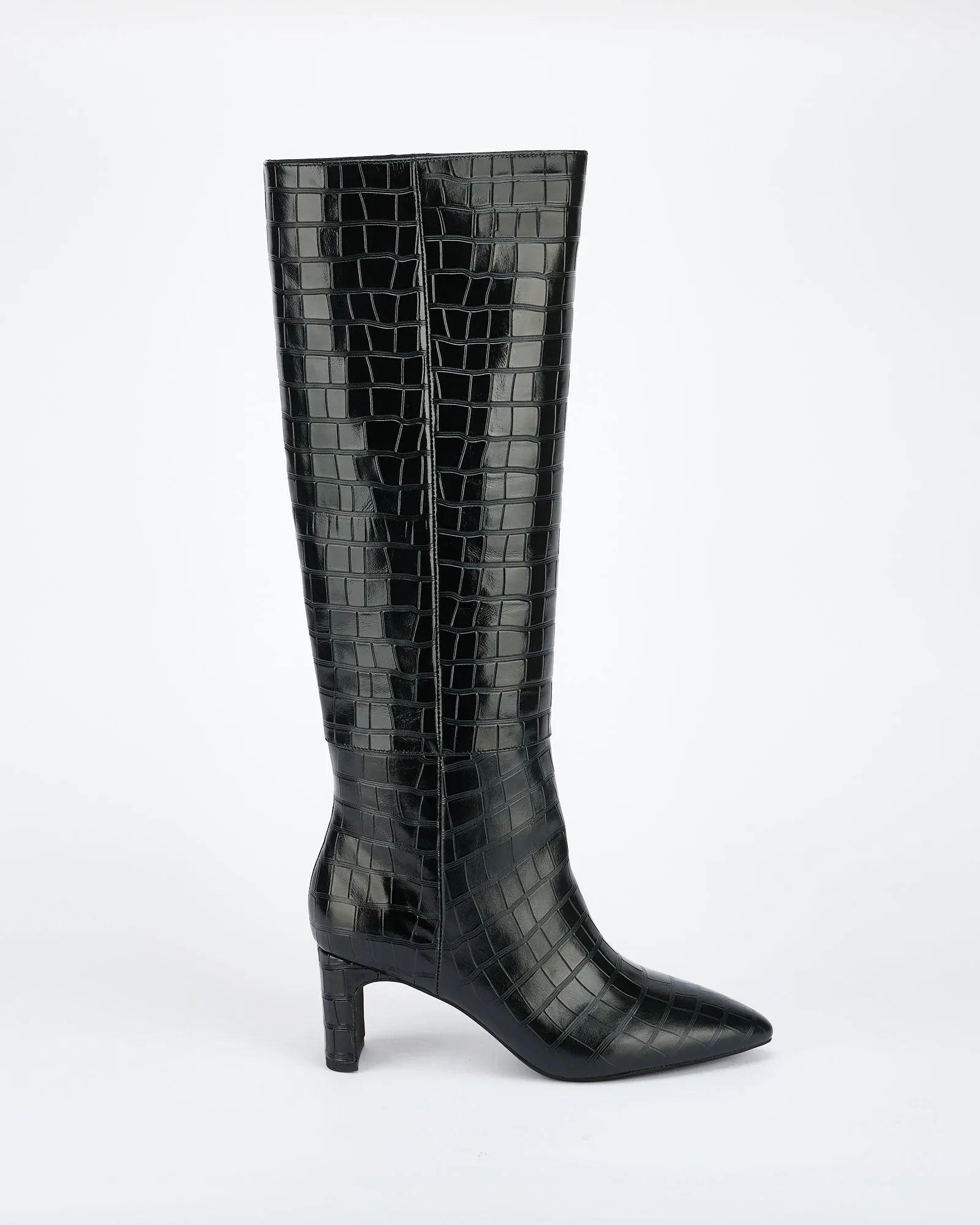 Sinna Knee High Boot Black Croc sold by Sol Sana