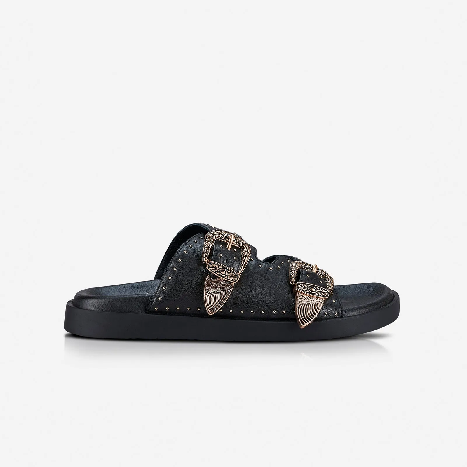 Eastwood Stud Footbed Black/Gold sold by Sol Sana