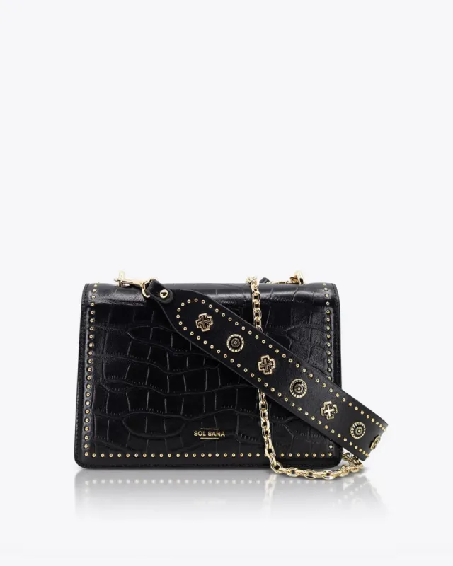 Flap Bag Black Croc/Gold sold by Sol Sana