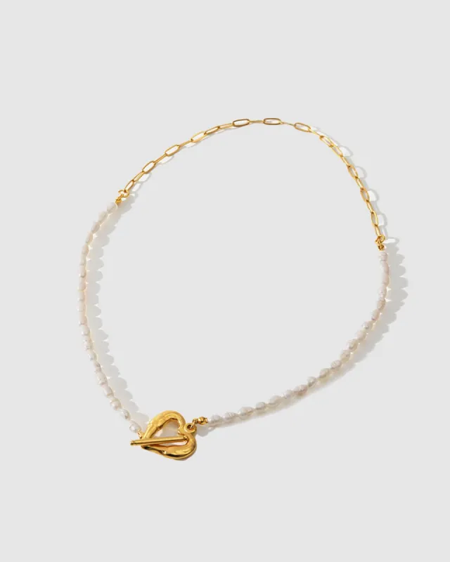 Heart Toggle Necklace Gold/White Pearl sold by Sol Sana