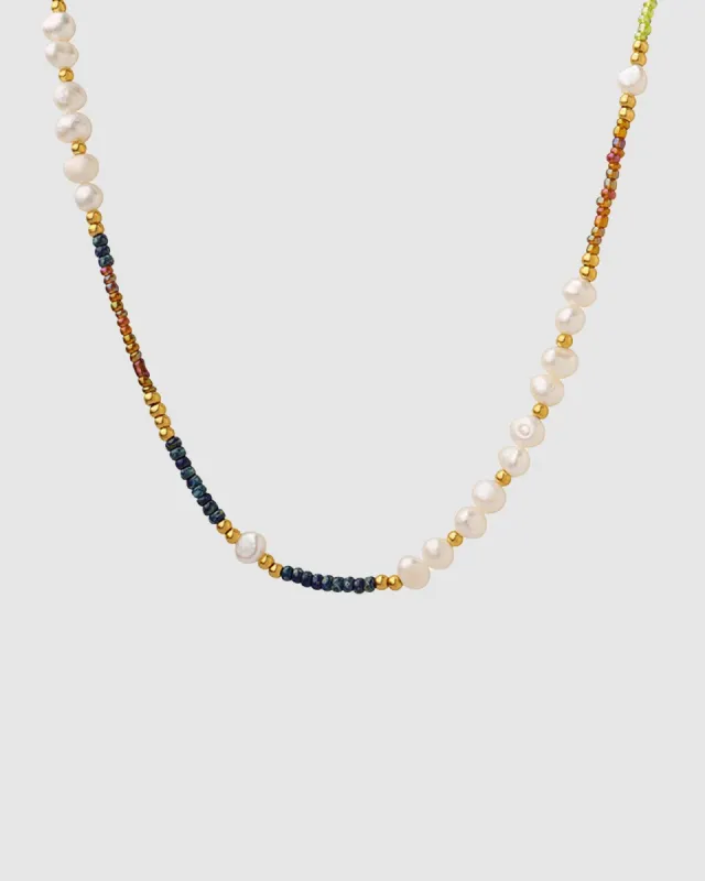 Mini Pearl & Gold Bead Neclace White Pearl/Multicolour bead sold by Sol Sana
