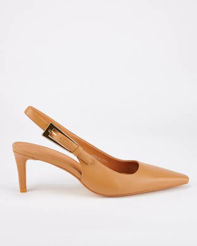 Voltaire Heel Tan sold by Sol Sana