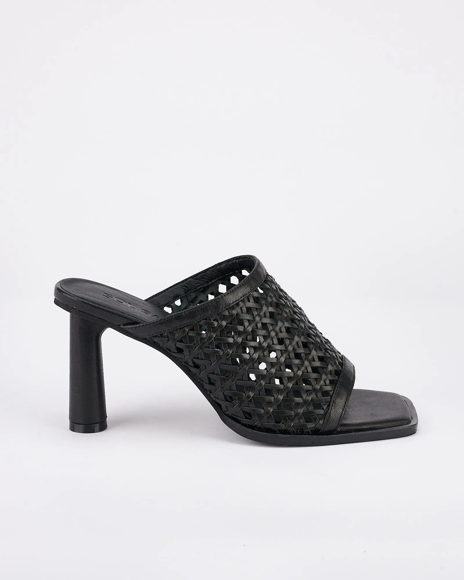 Jacque Heel Black Woven Leather sold by Sol Sana