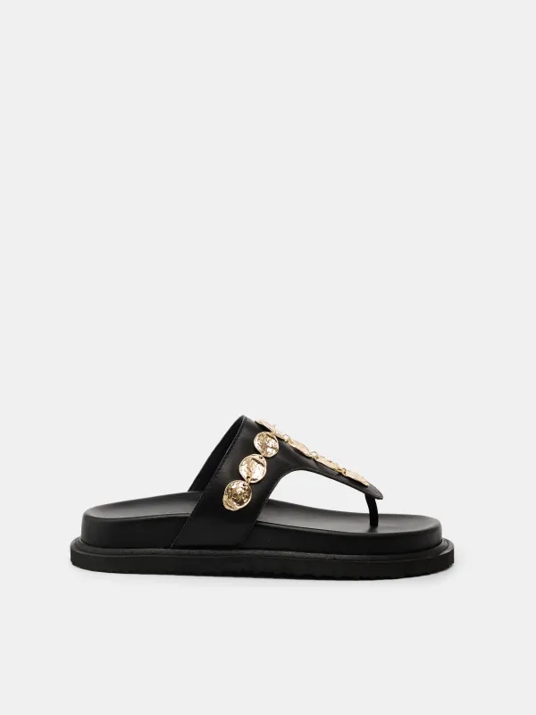 Goldie Footbed Black / Gold sold by Sol Sana