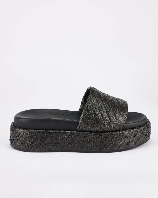 Dustin Flatform Black Raffia sold by Sol Sana