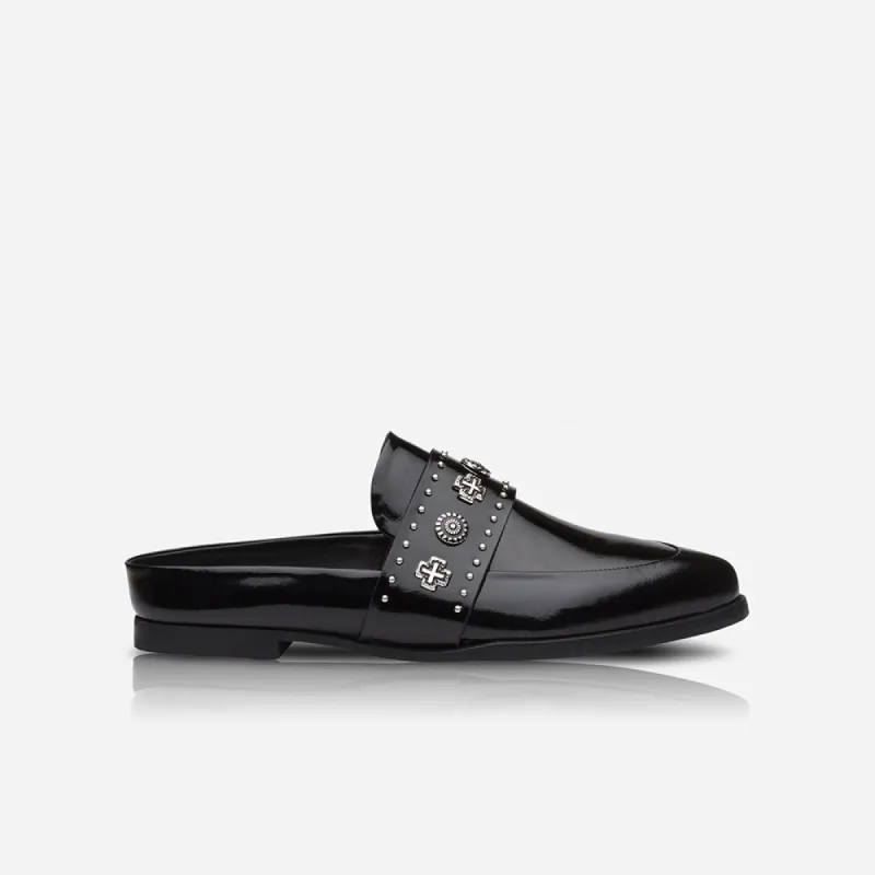 Tuesday Slide Patent Black/Silver sold by Sol Sana