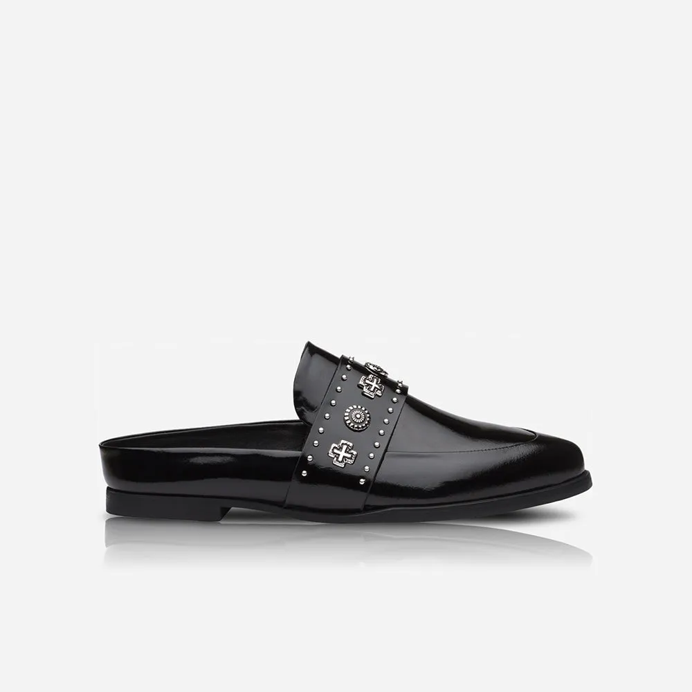 Tuesday Slide Patent Black/Silver sold by Sol Sana