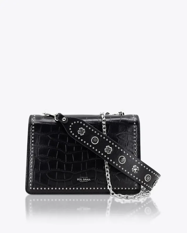 Flap Bag Black Croc/Silver sold by Sol Sana