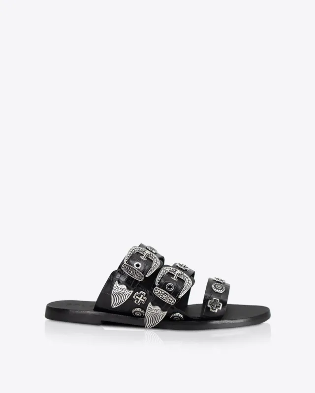 Eastwood Slide Black Croc/Silver sold by Sol Sana