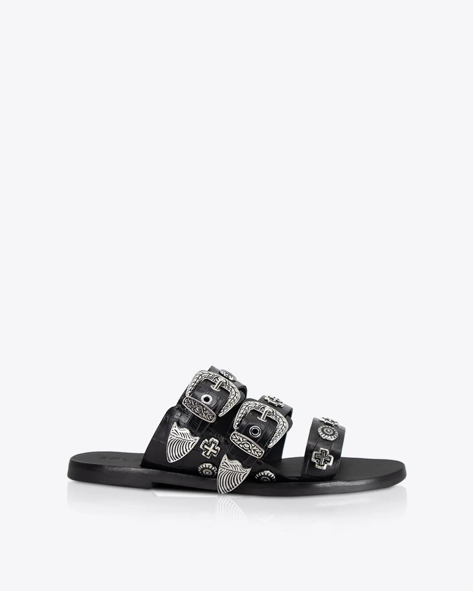 Eastwood Slide Black Croc/Silver sold by Sol Sana