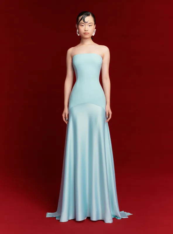 The Alessandra Maxi Dress in Arctic Blue sold by Solace London