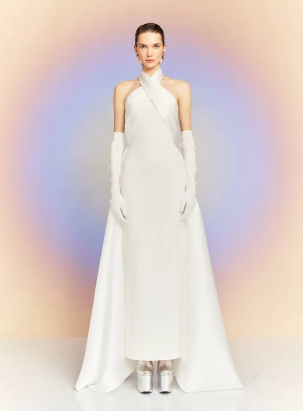 The Rumi Maxi Dress in Cream sold by Solace London