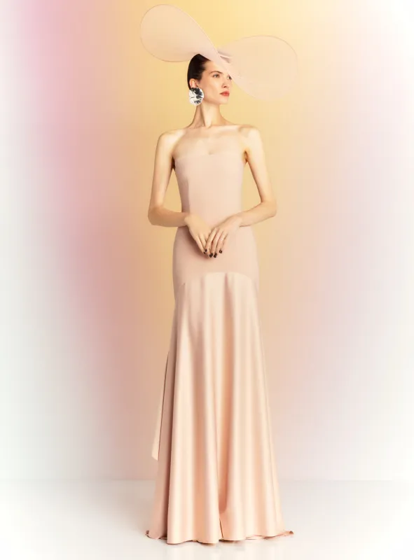 The Alessandra Maxi Dress in Beige sold by Solace London