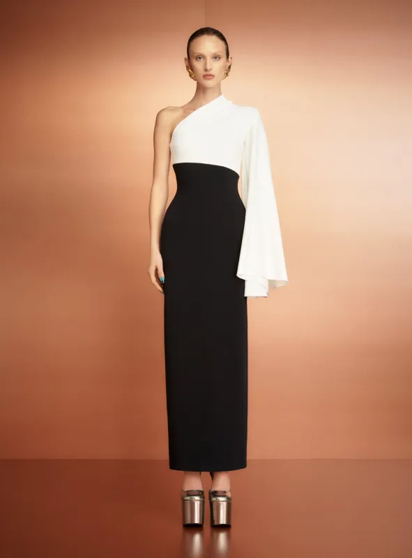 The Elisa Maxi Dress in Cream and Black sold by Solace London