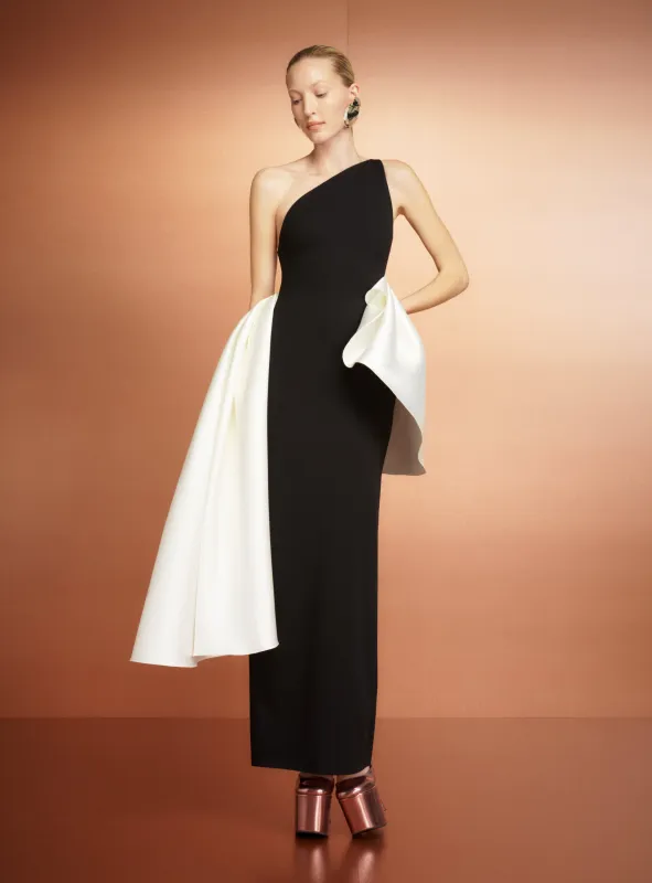 The Calla Maxi Dress in Black & Cream sold by Solace London