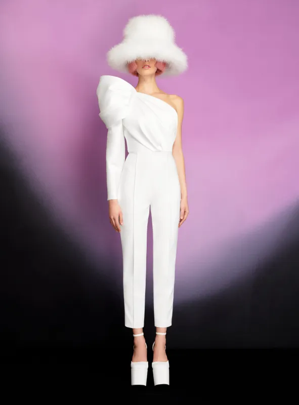 The Nova Jumpsuit in Cream sold by Solace London