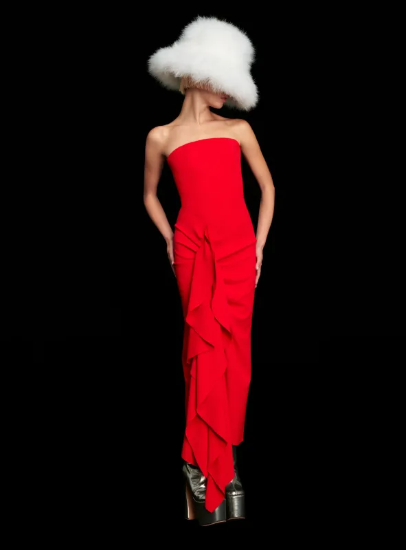 The Thalia Midi Dress in Bright Red sold by Solace London