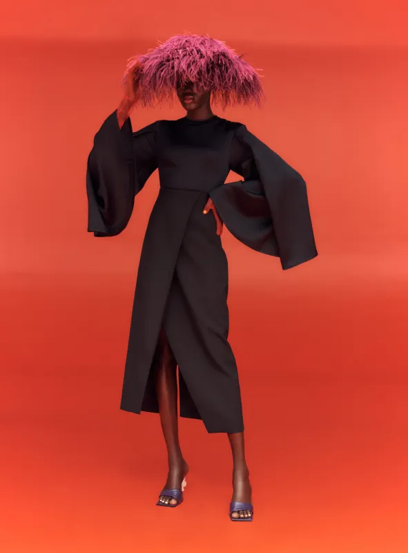 The Asta Midi Dress in Black sold by Solace London