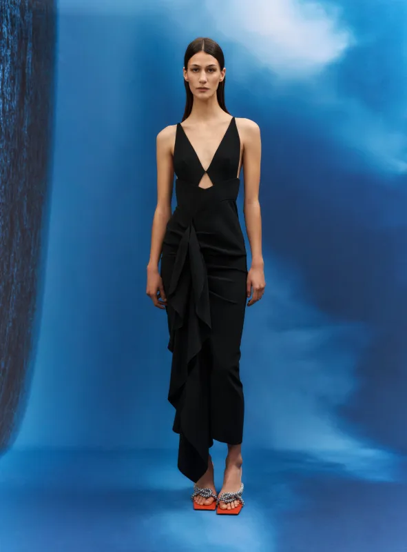 The Cora Midaxi Dress in Black sold by Solace London