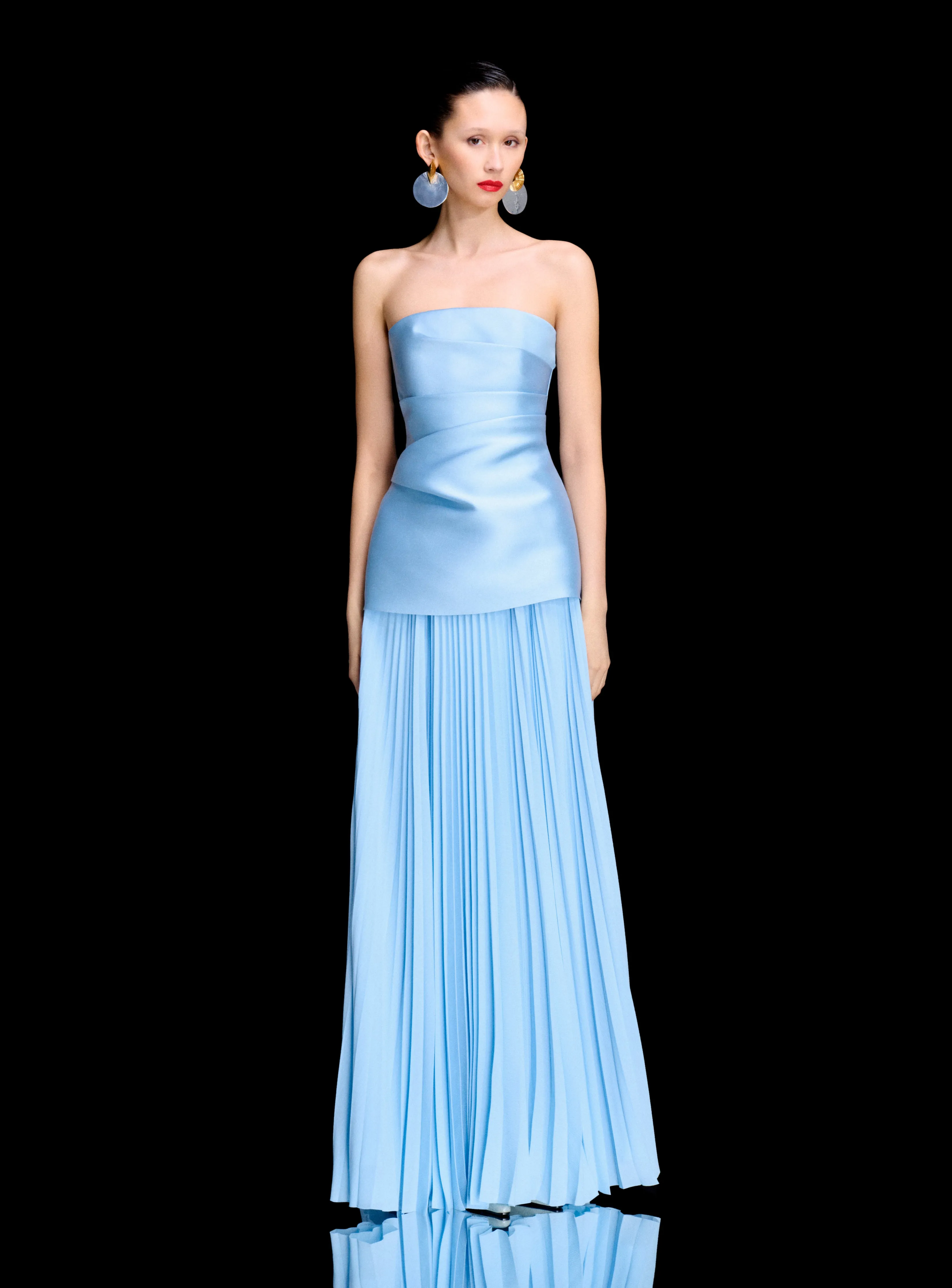 The Claudette Maxi Dress in Soft Blue sold by Solace London