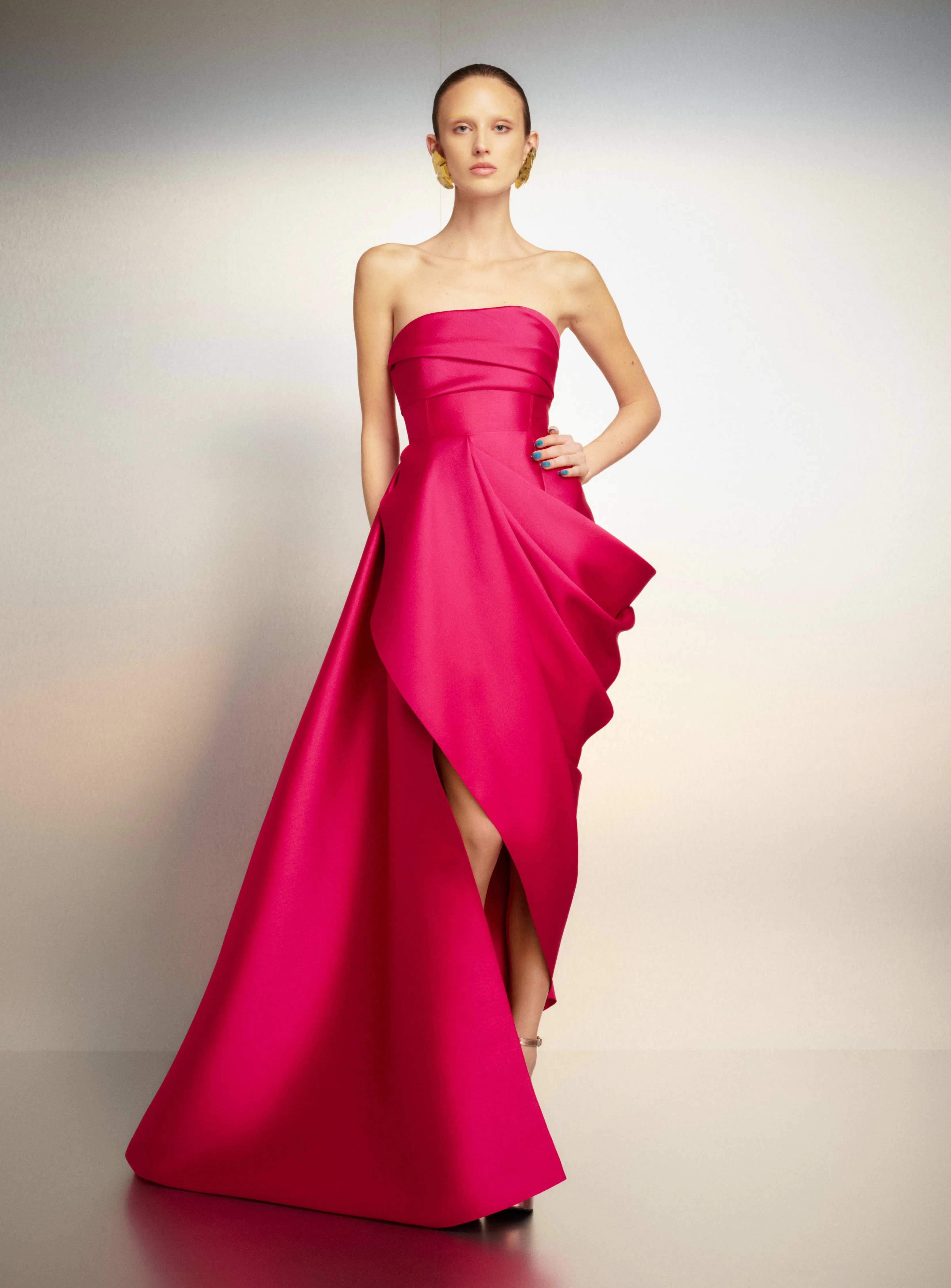 The Raya Midi Dress in Cerise sold by Solace London