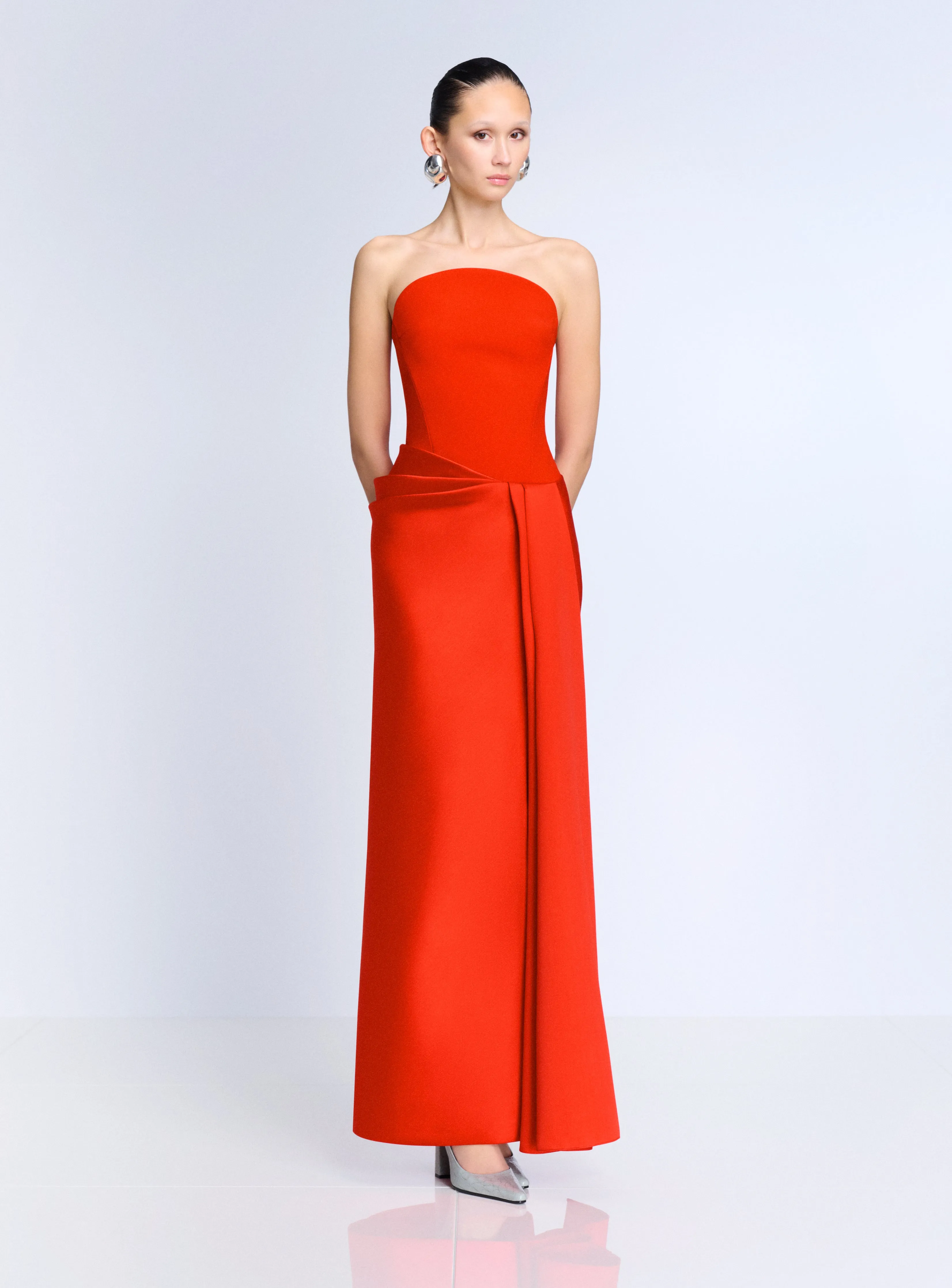 The Seri Maxi Dress in Scarlet sold by Solace London