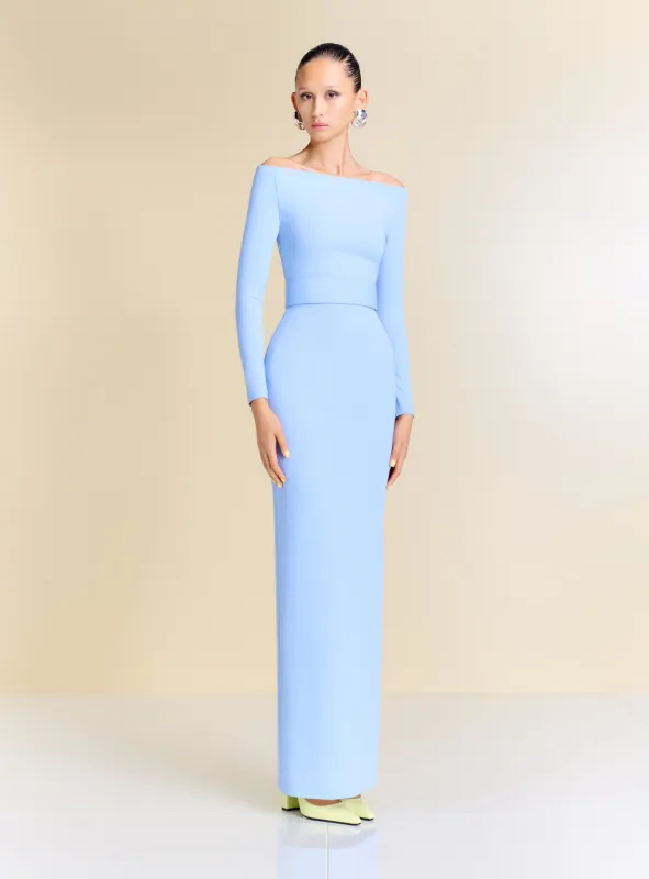 The Sabina Maxi Dress in Light Blue made by Solace London